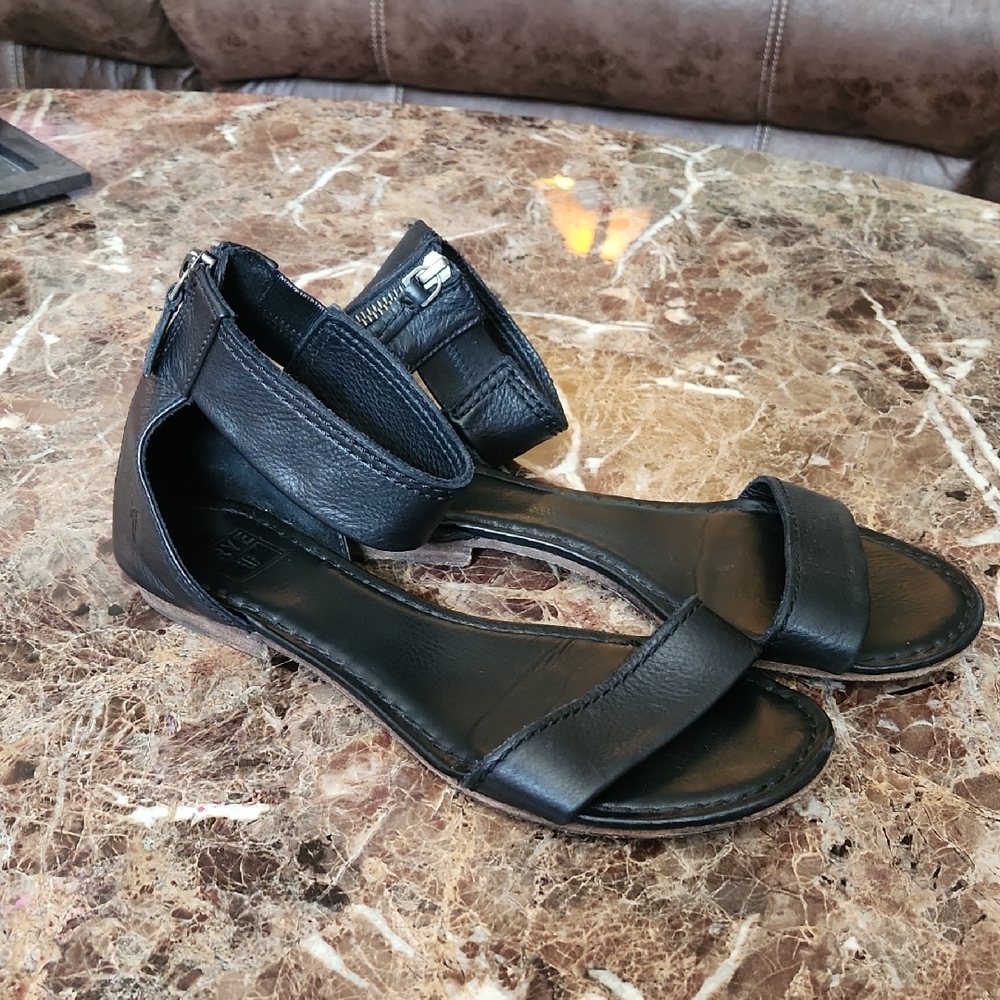 Frye Black Leather Ankle Strap Sandals - Picture 2 of 7